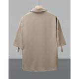 Drapey Ice Silk Short-Sleeve Shirt with Placket Detail
