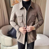 Men’s Cotton Canvas Multi-pocket Cargo Jacket, Rugged Casual Lapel Workwear Coat