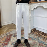Men's High Waisted Straight Casual Trousers, Loose Fit Retro Pants, Everyday Chinos
