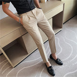Men's British Business Slim Fit Dress Pants High Waisted Pants