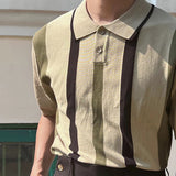 Casual Knit Lapel Collar Contrast Shirt