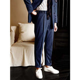 Men's Business Retro British Casual High Waist Striped Straight Leg Suit Pants
