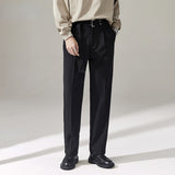 Men's Wide Leg Casual Trousers, British Style Drape Straight Leg Pants with Belt, Loose Fit