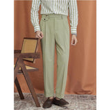 Men's High Waisted Pants Business Retro Seersucker Straight Casual Trousers