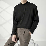 Men's Half High Neck Round Neck Loose Long Sleeve Solid Color T-Shirt
