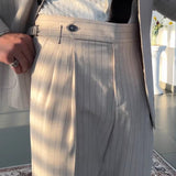 Striped High Waist Slim Fit Paris Button Trousers
