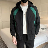 Men's Casual Loose Contrast Patchwork Hooded Jacket