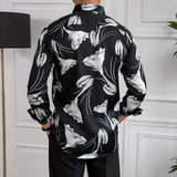 Men's Vintage British Print Lapel Long Sleeve Shirt