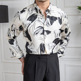 Men's Vintage British Print Lapel Long Sleeve Shirt