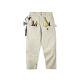 Mens Vintage Straight-leg Multi-pocket Work Jeans
