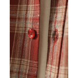 Cotton Color-blocked Plaid Shirt with Turn-down Collar
