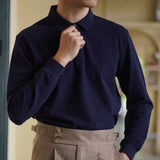 Men's British Slim Lapel Cotton Long Sleeved Polo Shirt