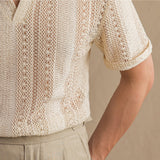 Vintage Hollow Short Sleeve POLO Collar Gentleman T-Shirt