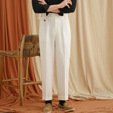 Men's High Waist Straight Leg Hem Adjustable Trousers