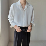 Men's British Cuban Collar Solid Color Long Sleeve Casual Shirt