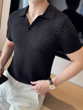 Knitted Hollow V-neck Polo Shirt