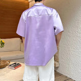 Satin Jacquard Short-Sleeve Shirt with Pearl Embroidery and Cuban Collar