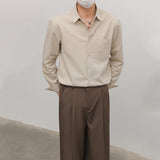 Solid Color Pointed Collar Casual Cotton Shirt