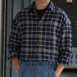 Men's Casual Plaid Long Sleeve Lapel Shirt