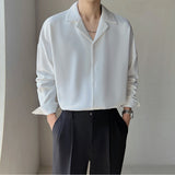 Men's British Cuban Collar Solid Color Long Sleeve Casual Shirt