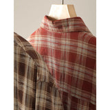 Cotton Color-blocked Plaid Shirt with Turn-down Collar