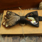 Black Feather Beaded Bow Tie