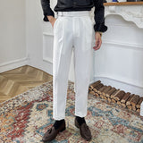 Men's High Waisted Straight Casual Trousers, Loose Fit Retro Pants, Everyday Chinos