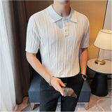 Men's Business British Lapel Polo Knit Slim Fit Casual T-Shirt