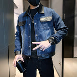 Lapel Denim Patchwork Long Sleeved Jacket
