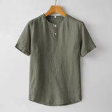Casual Linen Stand-Collar T-Shirt