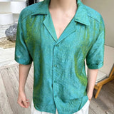 Summer Pearlescent 3D Jacquard Brocade Short-Sleeve Shirt with Lapel Collar