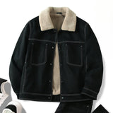 Men's Faux Sherpa Lined Jacket, Vintage Warm Winter Coat, Retro Casual Fleece Outerwear