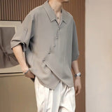 Drapey Ice Silk Short-Sleeve Shirt with Placket Detail