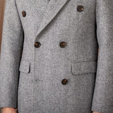 Mid-Length Double-Breasted Wool Blend Herringbone Coat