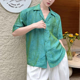 Summer Pearlescent 3D Jacquard Brocade Short-Sleeve Shirt with Lapel Collar