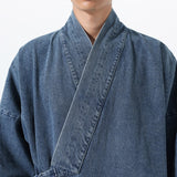 Vintage Washed Denim Cross Front Kimono Coat Harem Pants Two-piece set