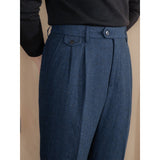 Italian Retro British Style Wool Herringbone Trousers
