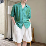 Summer Pearlescent 3D Jacquard Brocade Short-Sleeve Shirt with Lapel Collar