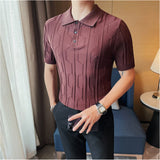Men's Business British Lapel Polo Knit Slim Fit Casual T-Shirt