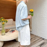 Satin Jacquard 3D-Textured Short-Sleeve Pullover Casual Shirt