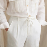 Breathable Linen High-Waisted Elastic-Waist Casual Pants
