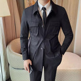 Men’s Cotton Canvas Multi-pocket Cargo Jacket, Rugged Casual Lapel Workwear Coat