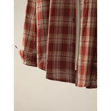 Cotton Color-blocked Plaid Shirt with Turn-down Collar