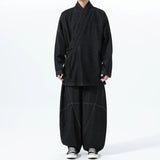 Vintage Washed Denim Cross Front Kimono Coat Harem Pants Two-piece set