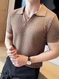 Knitted Hollow V-neck Polo Shirt