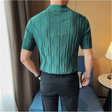 Men's Business British Lapel Polo Knit Slim Fit Casual T-Shirt