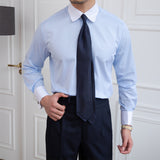 Blue Striped Long Sleeve Shirt French Cufflinks Slim Fit Shirt
