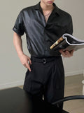 Loose Casual Commuter Lapel Leather Short Sleeves