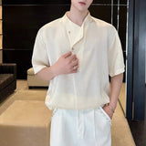 Satin Jacquard 3D-Textured Short-Sleeve Pullover Casual Shirt