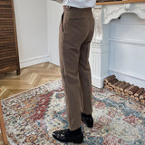 Men's High Waisted Straight Casual Trousers, Loose Fit Retro Pants, Everyday Chinos